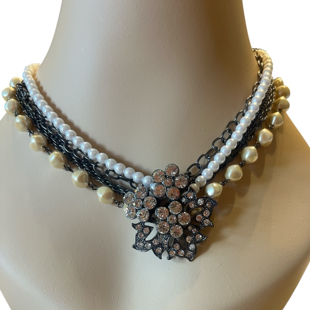 White House Black Market Faux Pearl and Crystal Statement Necklace